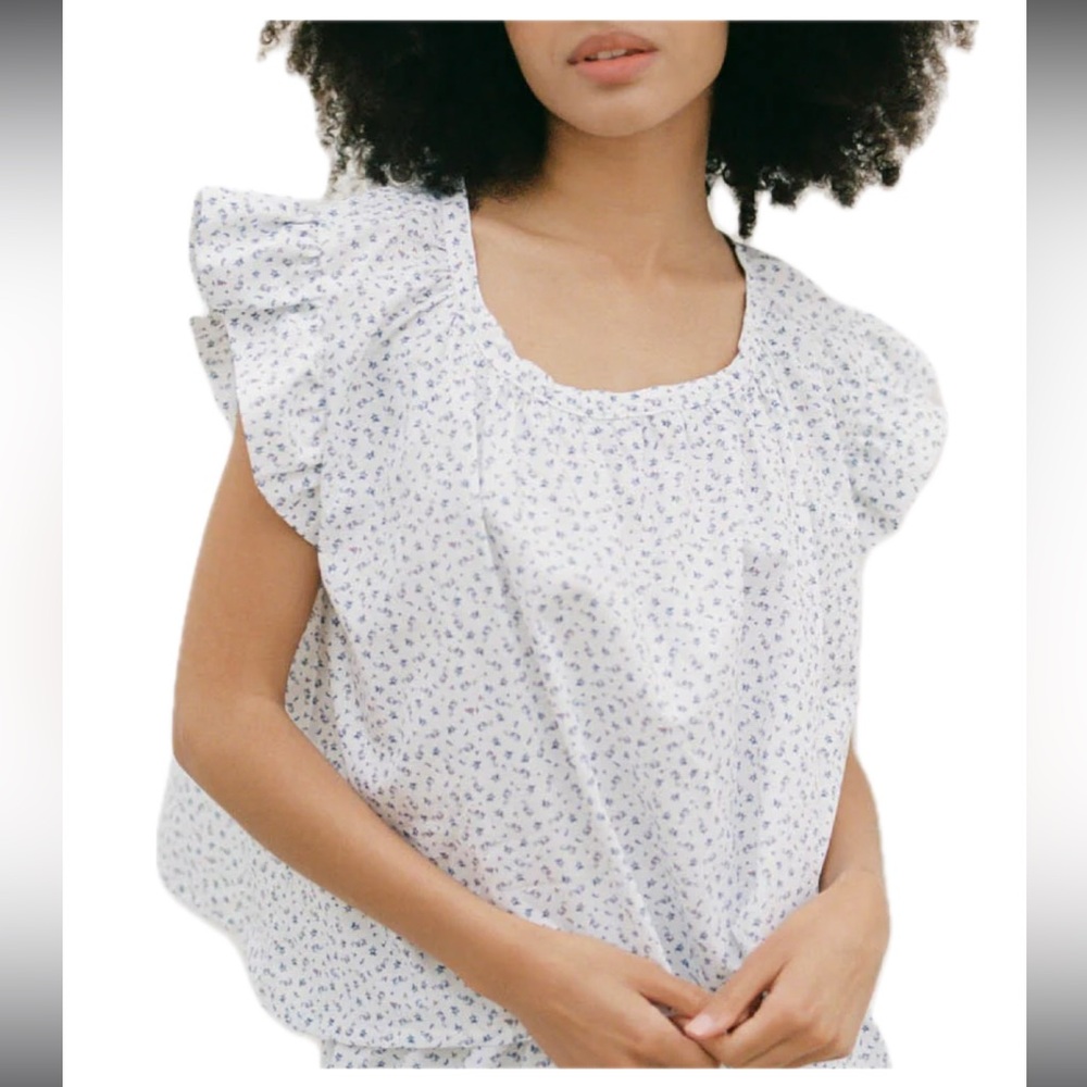 NWOT 100% cotton breathable ditsy short sleeved top ruffle slow fashion L XL new